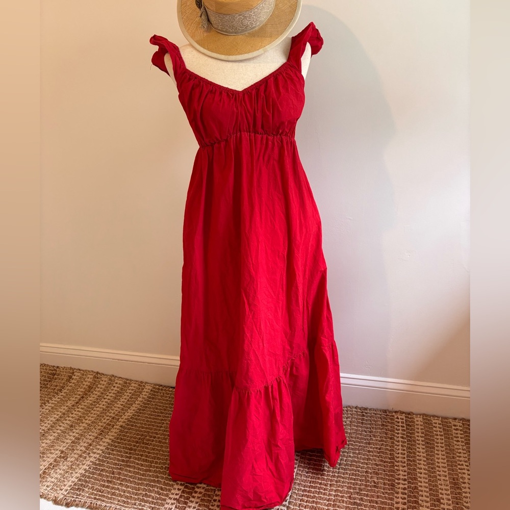 Universal Thread Bright Red Midi Dress with Tie Straps